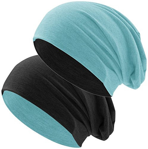 Hatstar® Bicolor Slouch Long Beanie Mütze | leicht und weich | für Damen und Herren | Übergangsmütze für Frühling und Sommer (Zwei-farbig | Bicolor Mint-schwarz)
