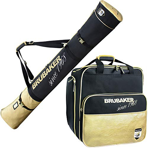 BRUBAKER Kombi Set St. Moritz - Skisack und Skischuhtasche - Schwarz Gold - 190 cm