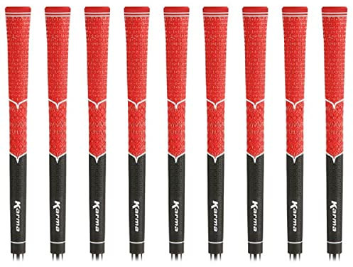 Karma V Cord Golf Grips for Men, 9 Pack, Black/Red Standard Size Half Cord Hybrid Replacement Iron Grips for Golf Clubs