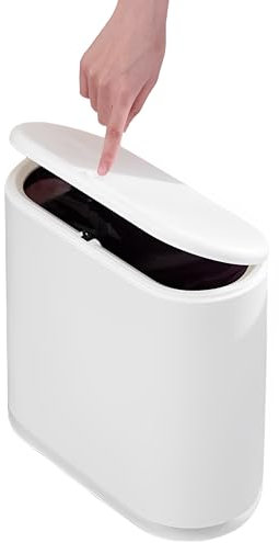Sooyee 10 Liter Rectangular Plastic Trash Can Wastebasket with Press Type Lid,2.4 Gallon Garbage Container Bin for Bathroom,Powder Room,Bedroom,Kitchen,Craft Room,Office (Cream White)