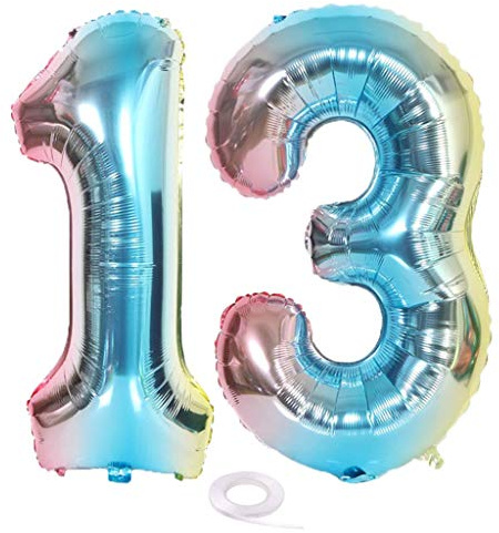 SNOWZAN XL Zahlen Ballon Nummer 13.Luftballon Regenbogen Mädchen Junge Luftballons Zahl 13.Geburtstag Deko Blau Rose Bunt Schillernde 13 Jahre FolienBallon 32 zoll Riesen Helium Happy Birthday Party