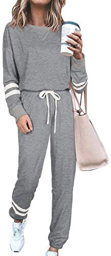 BUOYDM Tuta Donna Due Pezzi Sportive Completa Set Pullover + Pantaloni Casual Pigiama Casa Tempo Libero Yoga Sportswear, Grigio S