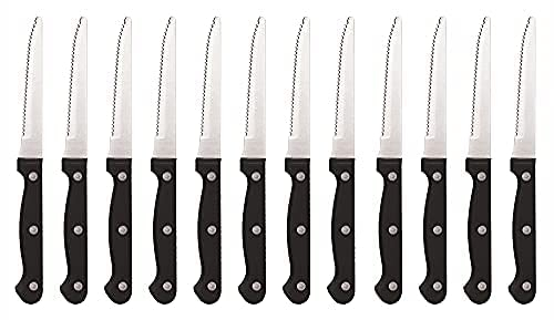 Prima Collection Set 12 pz Coltelli Bistecca Punta Tonda Acciaio Inox Manico Nero con Rivetti