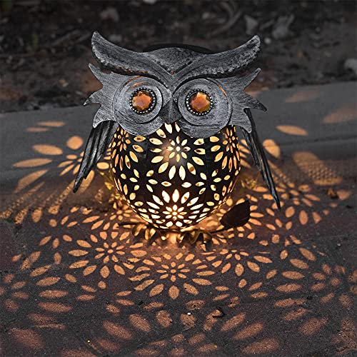 GloBrite Solar Outdoor Garden Hanging Owl Lantern - Vintage Metal Waterproof LED Lamp, Christmas Decoration Lights for Yard Lawn Patio Porch Courtyard Pathway