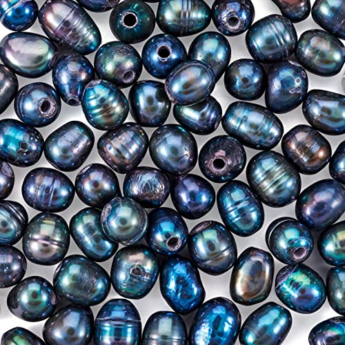 PandaHall Natürliche Süßwasser-Zuchtperlen, 7 ~ 8 mm, ovale Form, schwarze Perlen, lose Perlen für Halsketten, Armbänder, Schmuckherstellung, 100 Stück