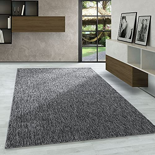 Carpetsale24 Teppich Wohnzimmer Einfarbig Schlingenflor Cut-Loop Teppich Grau 140 x 200 cm - Kurzflor Schlingenteppich Meliert Design Flachgewebe Extra Weicher Teppich für Schlafzimmer Küche Esszimmer