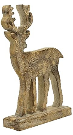 EXNER dekorativer Deko-Hirsch Hirschfigur aus Holz mit leichtem Goldschimmer (mittel ca. 20 x 7 x 29 cm hoch)