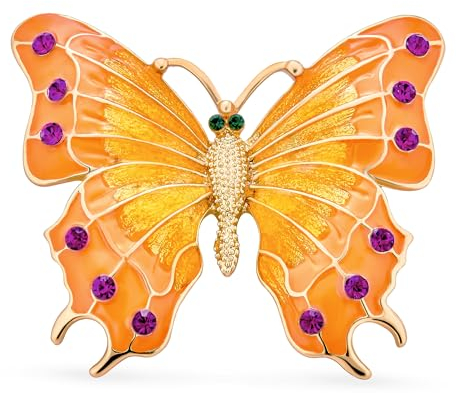 Broche De Déclaration Grande Plaquée Or avec Accent en Cristal Rouge Deux Tons Jaune Orange Papillon Ailé De Jardin Doré Épingle À Écharpe pour Femmes Et Adolescentes