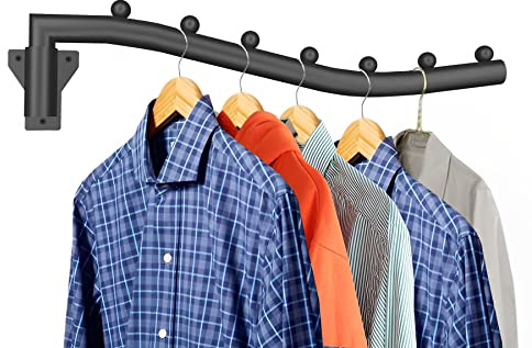 Folding Clothes Hanger Rack Swing Arm Hook Holder Clothing Hanging Garment Drying Closet Rod Storage Organizer Wall Mount Space Saving for Closet Organizer, Bathroom, Bedroom, Laundry Room Black