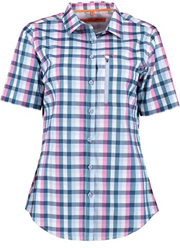 TOM COLLINS Damen Bluse Kurzarm Freizeitbluse mit Liegekragen Plixo, Größe:34, Farbe:Mittelblau
