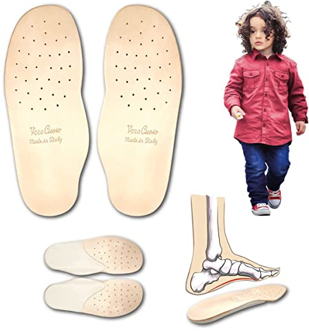 Mr. Scarpa Semelles orthopédiques en cuir véritable pour enfants avec support de voûte plantaire et rehausseur talon latex - anti-odeur anti-transpiration, pieds plats, fasciite (34 EU)