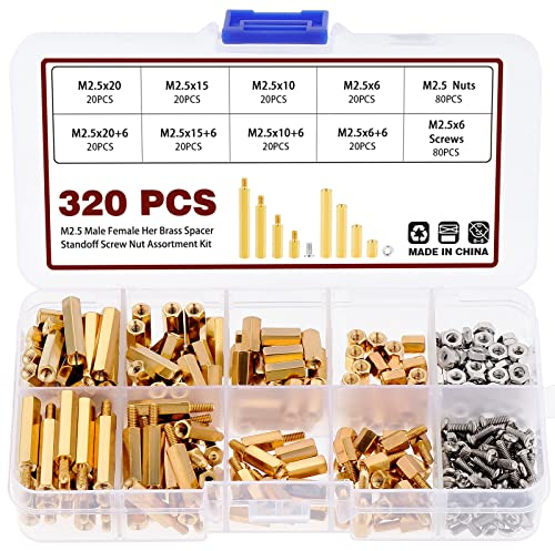 Knpwer 320 pezzi M2.5 maschio femmina esagonale ottone distanziatore distanziatore vite assortimento dado, pilastro filettato PCB kit scheda madre