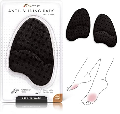 FLEXZENSE Anti-Sliding Pads Open Toe | Maximum Cushioning and Reduce Foot Slip | 1 Pair (Obsidian Black)