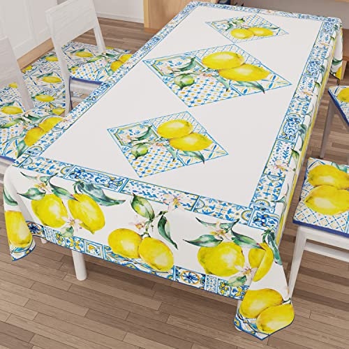 PETTI Artigiani Italiani - Tovaglia Antimacchia Rettangolare Copritavolo Cucina Disegno Vietri 01 X6 Posti (140x180 cm) 100% Made in Italy