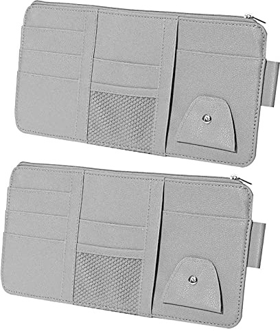 Nlmayt Car Sun Visor Organiser, 2 Pcs PU Leather Storage Pouch Auto Interior Accessories for Card License Registration Pen Mobile Phone Bill Note Key Document
