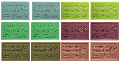 Stock 12(dodici) pezzi Originale Saponetta Naturale di Marsiglia profumazioni miste 12 pezzi x 125 g = 1,5 kg Savon de Marseille Parfumè