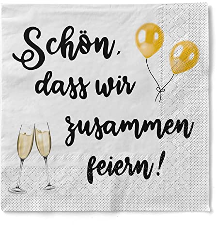 Sovie HOME Serviette | Tissue 33 x 33 cm | saugstarke Einmal-Serviette und hochwertige Einweg-Servietten | Geburtstagsserviette | 20 Stück | Schön, dass wir zusammen feiern/Sekt