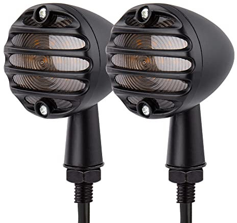 KICRY SMD LED Bullet Turn Signals Motorcycle Amber Front Rear Blinker Grill Indicator Universal Compatible for Honda Yamaha Suzuki Kawasaki Harley Chopper Bobber Dyna(Black-Amber)