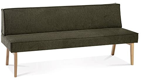 moebel-eins Loran Polsterbank/Küchenbank ohne Armlehnen, Material Massivholz Eiche, Stoffbezug in 2 Farben erhältlich, 240 cm, Olivgrün