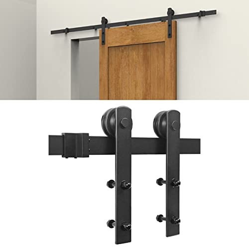 YIMING 200 cm/6,6 FT Sistema di Porta Scorrevole, Binario per Porta Scorrevole con 2 Sezioni Binario e 2 Roulette, Porta Scorrevole Esterno Muro, Acciaio al Carbonio, Nero Tipo di Barra