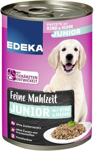 EDEKA Feine Mahlzeit Junior mit Rind & Huhn 400G | Hunde Nassfutter in der Dose | Hundefutter von Edeka