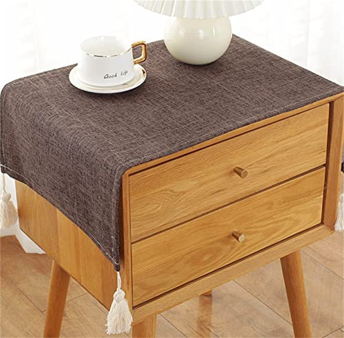 Utobanh Bedside Table Cover Cloth Tablecloth, Non-Slip Dustproof TV Cabinet Refrigerator Washing Machine Cover Towel Universal Small Square Towel (15.7 * 35.4 inches,Dark Brown)