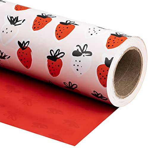WRAPAHOLIC Wendbares Geschenkpapier – 43,2 cm x 94,4 m, süßes Erdbeer-Design, perfekt für Geburtstag, Urlaub, Hochzeit, Babyparty