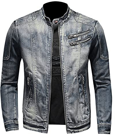 RGVV Giubbino Jeans Uomo, Giacca Trucker Giacca Jeans Vintage Grigio Blu Washed Jeansjacke Giacca Moto Stretch Giacca Transitional Cerniera Giacca Casual Slim Fit per Donna Uomo,M