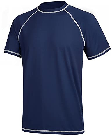 YuKaiChen Men's UPF 50+ Rash Guards Short Sleeve Swim Shirts Quick Drying Sun Protection Rash Vest Navy Blue 3XL