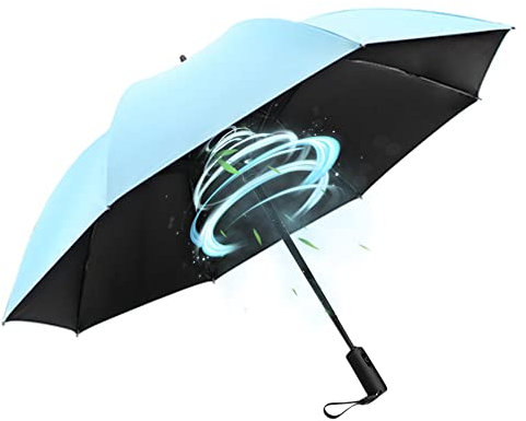 WOOLALA Portable Umbrella with Fan, UPF 50+ Sun and Rain Umbrellas Travel with Personal Cooling Fan, 2600mAh USB Rechargeable, Folding Compact Size Black, Pink, Blue Color for Hot Summer