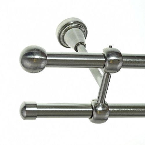 BASIT Gardinenstange I Edelstahl Look Metall Ø 16mm I Vorhangstange I Gardinenstangenset I Deckenbefestigung I 2 läufig mit Deckenmontage I Kugel Ball I Länge 160 cm I Design D24 E22 E17