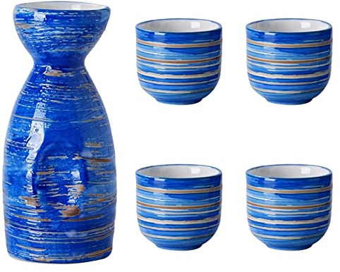 XineYuor Sake Set,5PCS Sake Japonés,Tradicional Botella de Sake Copas de Sake Cups de Cerámica Se Puede Usar en Bistrós,Restaurantes,Reuniones Personales o como Obsequio (B)