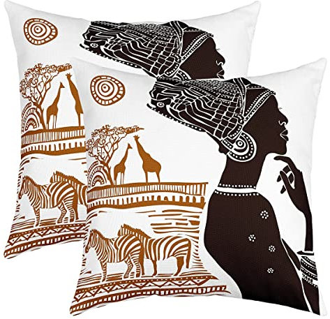 Afrikanische Frau Kissenbezüge 40x40cm 2er Set Kissenbezüge Weiche afrikanische Muster Kissenbezug Kissenhülle Sofakissen Ethnische Afro Dekor Sofakissen Couchkissen für Sofa