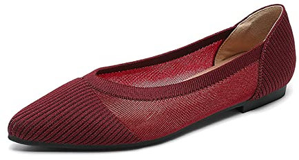MACHSWON Women’s Ballet Flat Shoes Knit Dress Shoes Pointed Toe Slip On Ballerina Walking Flats Pumps for Women (Dark Red, Size 5)