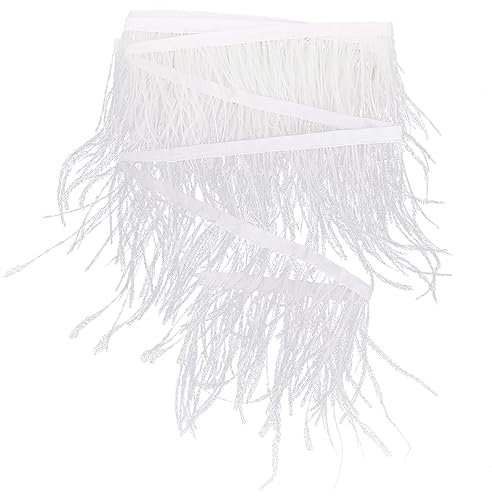 GORGECRAFT 2 m Straußenfederbesatz Fransen Basteln 10-15 cm Breite Federn Mit Satinband Band Ornament Zubehör Für DIY Kleid Nähen Kleidung Zubehör Kostüme Dekoration Weiß