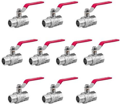 zencQ Kugelhahn 3/4 Zoll MF Hebelgriff 10er-Pack - PN40 bar Kugelventil aus Messing mit Hebel für Industrie, Wasserpumpen Tanks, Gewerbe, Haushalt, Regentonnen mit Innengewinde und Außengewinde (3/4)