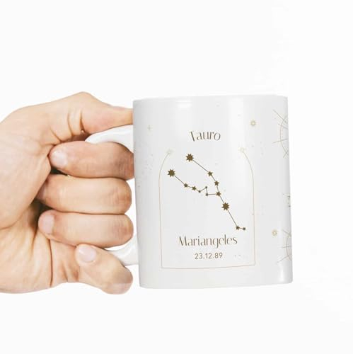 Transparent Gift Taza Personalizada Zodiaco con Nombre y Fecha. Regalos Personalizados Amigos, Familia y Pareja. Regalos Originales de Cumpleaños, Día del Padre o Día de la Madre. Tazas Desayuno, Café