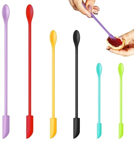 6 Pcs Silicone Mini Jar Scraper Set, Double Heads Jam & Makeup Silicone Spatula, Suitable for Narrow Can & Thin Bottles