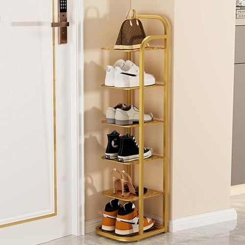 CHBMZ Schuhregal, Platzsparender Schuhregal Organizer, Stabiles Schuhregal aus Metall, Schmaler Hoher Regal Organizer for Eingangsbereich, Schrank, Schlafzimmer (Color : Gold, Size : 6-Layer)