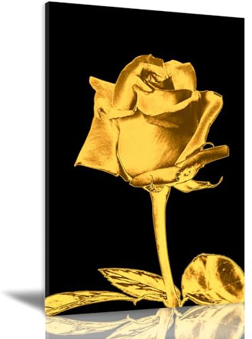 Canvas Prints Wall Art For Home and Office Wall Decoration Gold Rose Flower Canvas Artwork Print Painting Picture Modern Art Modern Abstract Framed Wall Art for Living Room Bedroom Kitchen 16x24inch