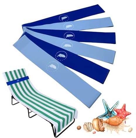 growell Handtuchbänder (6er-Pack) – Stretch-Strandtuch-Clips für Strandkreuzfahrt, Poolstühle, Lounge-Handtuchhalter, elastisch, Kreuzfahrtschiff-Essentials (Blau und Himmelblau)