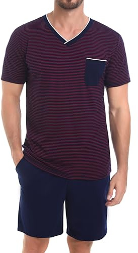 Leversic Pyjama Homme Été Ensembles de Pyjama Homme Pyjama Short Homme Pyjama Coton Homme Pyjama Court à Manches Vêtements de Détente Deux Pièces Confortable Doux 206 Rouge M