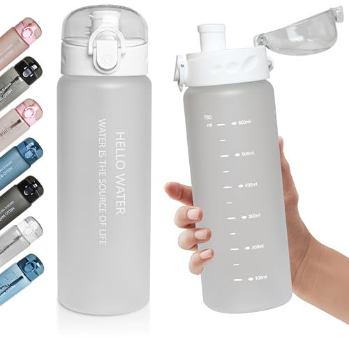 Trinkflasche, Sport Trinkflasche,780ML Auslaufsicher Sport Wasserflasche, Sportflasche für Fahrrad, Camping, Yoga, Gym (1 Flasche) (Matt Klar)