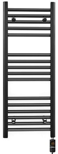 450mm Wide Matt Black Electric Bathroom Towel Rail Radiator Heater With AF Thermostatic Electric Element UK Pre-Filled (450 x 900 mm)
