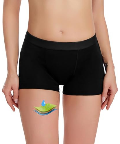 Okdance Period Pants for Swimming Middle Waisted Period Pants for Teenage Girls Woman 4-Layer Leakproof Period Swimwear Traceless for Water Activities(Boxer) (UK, Alpha, XL, Regular, Regular, Black)