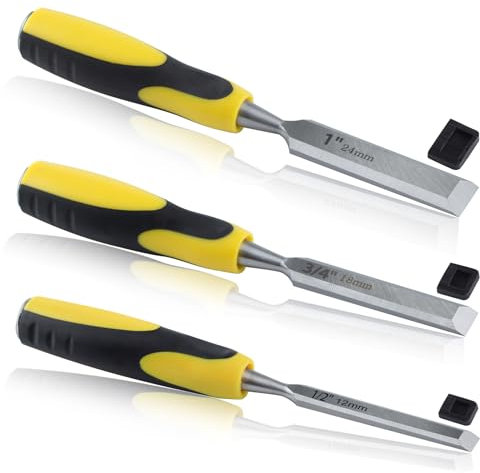 SPEEDWOX 3-Piece Professional Wood Chisel Set Wood Turning Tools Carpentry Tools for Woodworking Carving Cut and Shape Wood Install Windows and Doors 12mm 18mm 24mm 1/2 inch 3/4 inch 1 inch Width