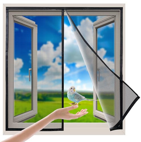 Magnet Fliegengitter Fenster, 70x60 cm Insektenschutz für die Fenster Fliegenvorhang mit Magentverschluss für Balkon, Terrasse und Wintergarten Innovativ, Schwarz