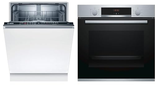 Bosch SMV2HVX02E Serie 2, Lavastoviglie da incasso a scomparsa totale, Home Connect & HBA534BS0 Forno Elettrico da Incasso 7 Programmi di Cottura in Acciaio Inox
