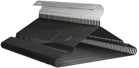 PORTENTUM Cintres en Métal avec Revêtement en Caoutchouc, Lot de 50, Noir. Gain de Place, Cintres Antidérapants, Résistants pour Vêtements Lourds, Encoches pour Robes, Por Tous Vêtements et Pantalons