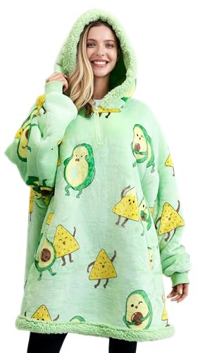 Giggling Getup Tragbare Decken Hoodie für Frauen und Männer, Übergrößer Flanel Sherpa Fleece Sweatshirt Decke mit Ärmeln, Warmer komfortabele Decke Geburtstagsgeschenke für Erwachsene Avocado